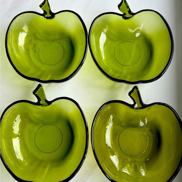 Vintage Other - Green Glass Apple Dish, Hazel Atlas Apple Bowl.